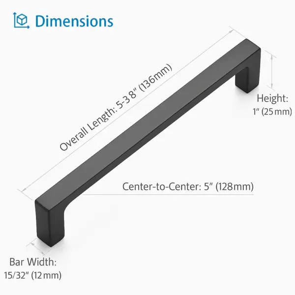 Hardwify 5-inch matte black square cabinet handle dimensions