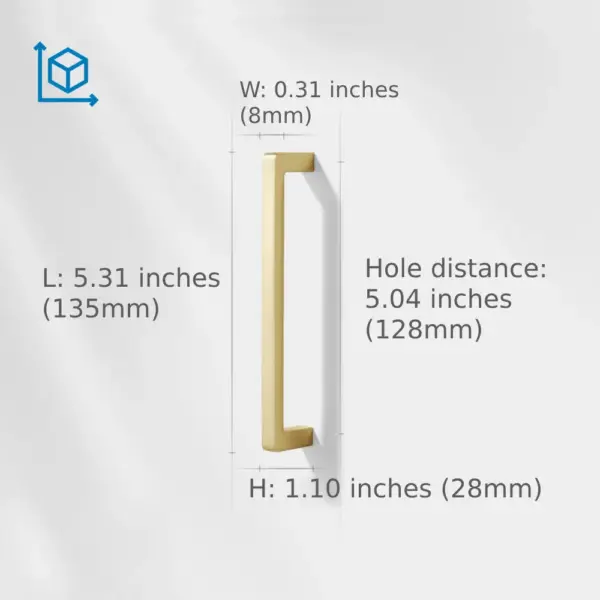 Solid Brass Square Bar Cabinet Pull Handles 128mm