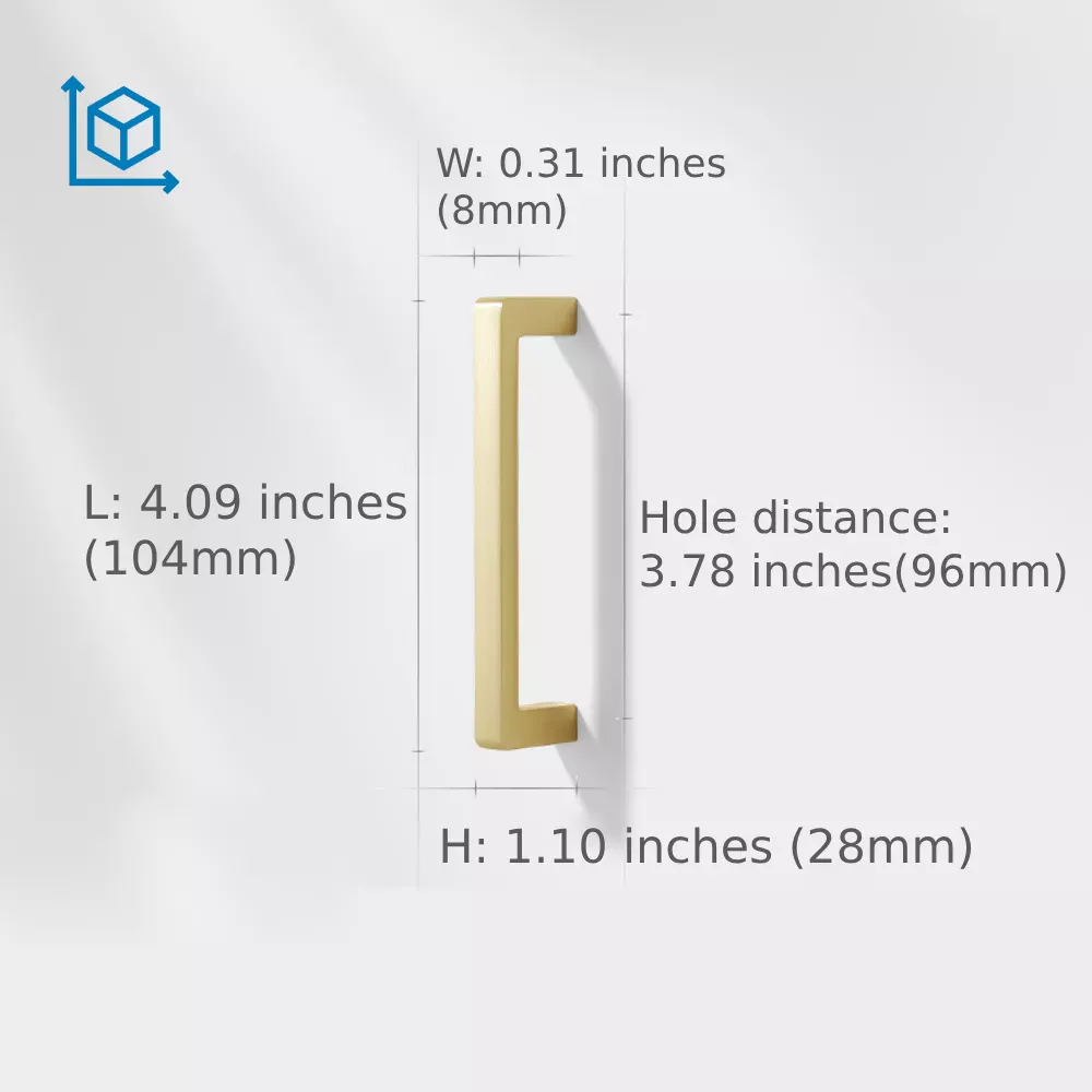 Hardwify Solid Brass Square Bar Cabinet Pull Handles – 3.75” (96mm), Pack of 3