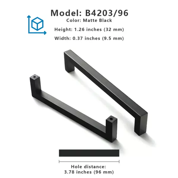 B4203 Matte Black Aluminum Alloy Cabinet Pulls - 10-Pack Rustproof Drawer Pulls for Kitchen/Wardrobe (3.5in Center-to-Center) - Image 3
