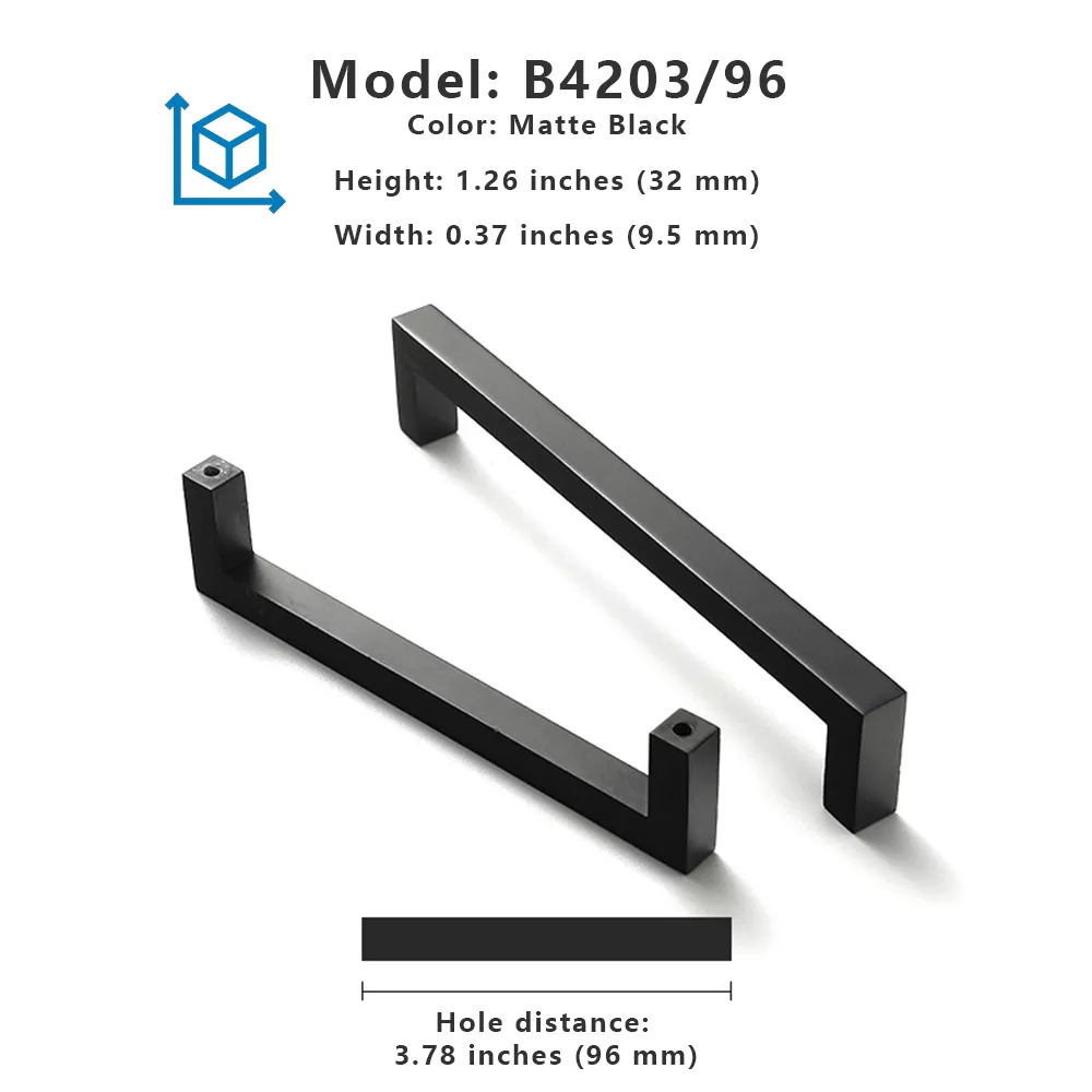 B4203 Matte Black Aluminum Alloy Cabinet Pulls – 10-Pack Rustproof Drawer Pulls for Kitchen/Wardrobe (3.5in Center-to-Center)